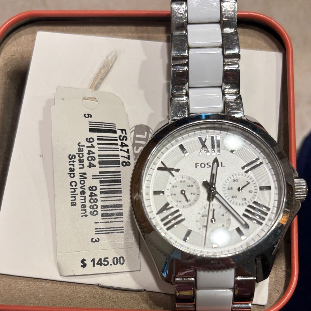 Fossil Silver and White Chronograph Watch